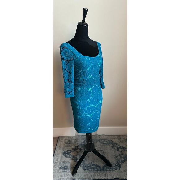 FREE PEOPLE INTIMATELY Women's Cut Teal Stretch Bodycon Midi Dress Size M/L - Picture 4 of 8